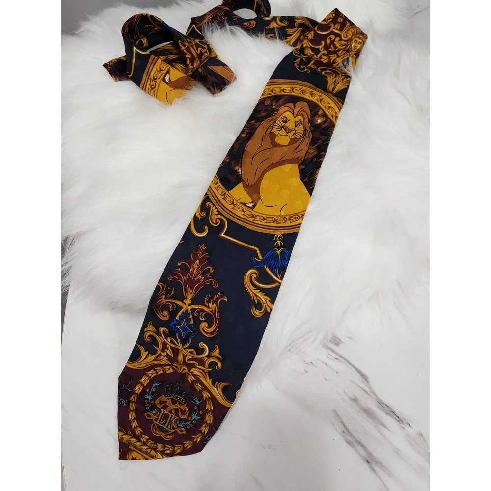 Vintage LION KING MUFASA Necktie Tie Mens 90s Disney 100% SILK